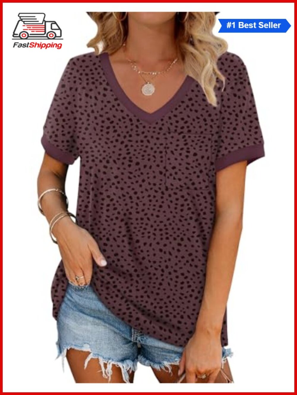 ✨ Womens V Neck Short Sleeve T Shirt with Pocket Loose Casual Summer Tee Tunic
